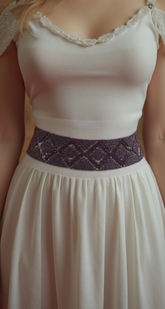 Purple Beads Wrap Around Tie Geometric Fashion Belt Hip Waist Fit Size S M